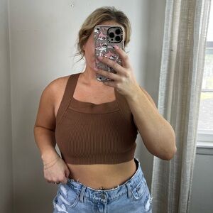 House of Harlow 1960 Brown Ribbed Crop Top Small